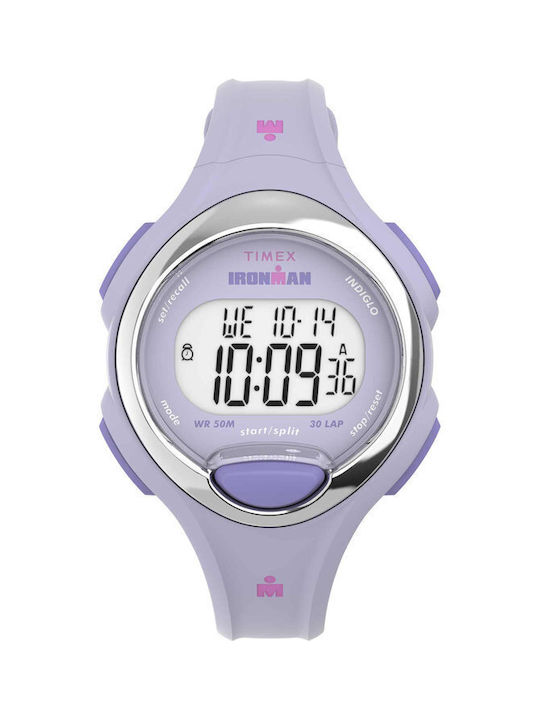 Timex Ironman Digital Uhr Chronograph Batterie mit Lila Kautschukarmband