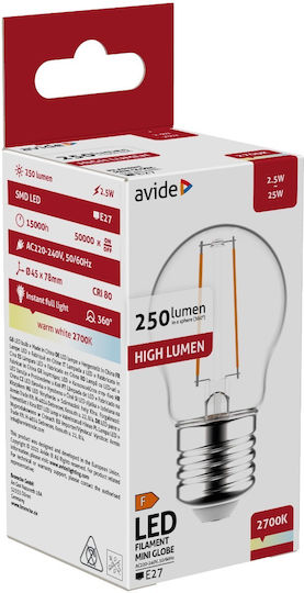 Avide Λάμπα LED 2.5W για Ντουί E27 Θερμό Λευκό