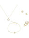 Art d or Set with Necklace , Earrings & Ring from Gold 9K with Stones and Pearls