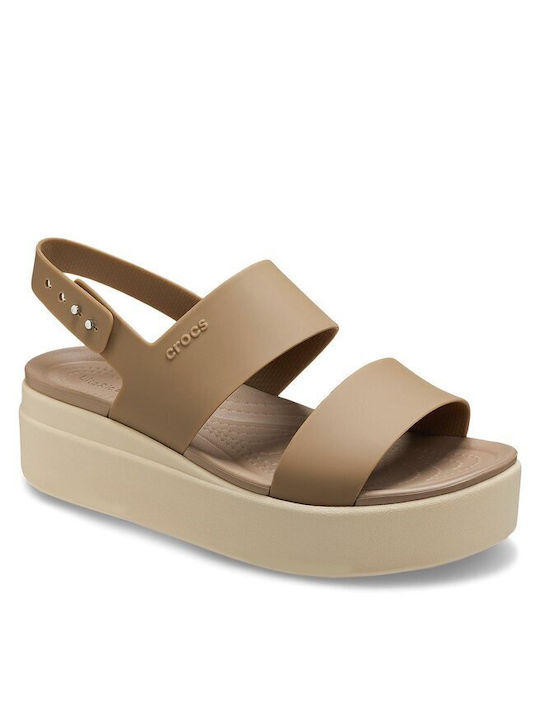 Crocs Brooklyn Low Wedge Καλοκαιρινές Γυναικείες Πλατφόρμες Χακί