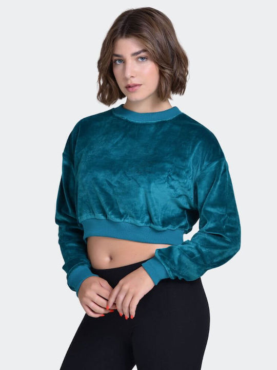 Γυναικείο Crop Top Βελούδινο Ζιβάγκο Μακρυμάνικο Μπλε