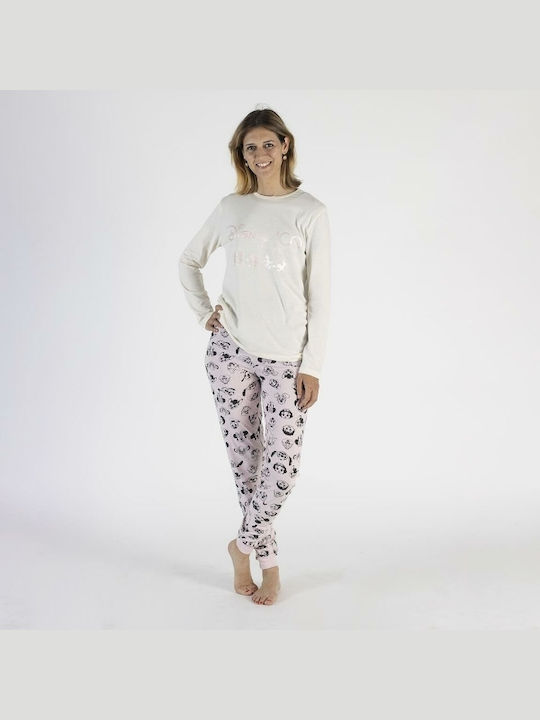 Disney Winter Damen Pyjama-Set Baumwolle Pink/beige
