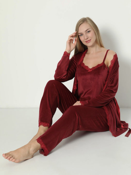 PJM Winter Women's Pyjama Set Velvet Bordeaux