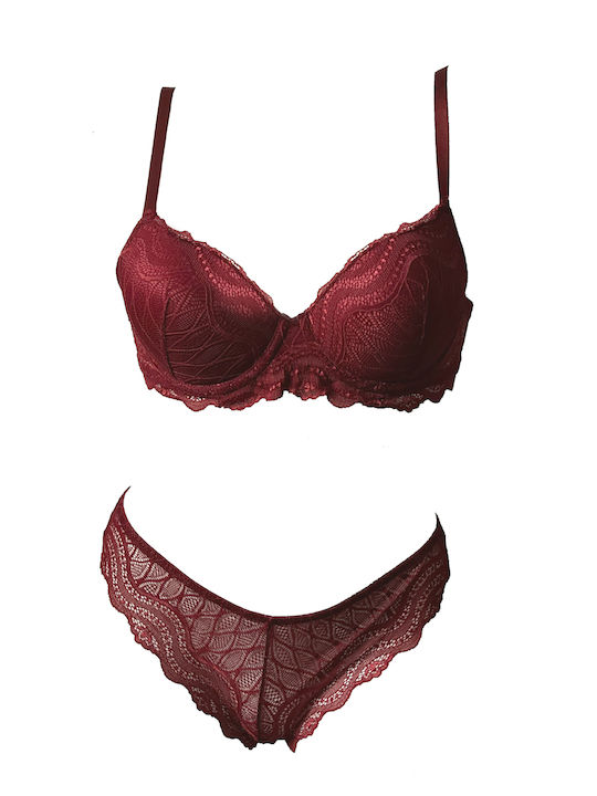 Wonna Spitzen Unterwäsche-Set für Damen mit Schlupf Bordeaux