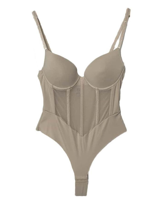 Ouno Bodysuit pentru femei cu transparență Beige