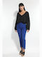 Women's High-waisted Fabric Trousers Regular Fit Blue