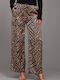 Rut & Circle Women's Satin Trousers with Elastic in Straight Line Leopard Grey