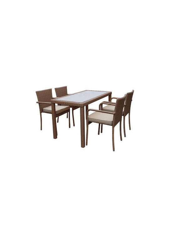 Set Sala De Mese Pentru Exterior 5 Piese Maro Cu Perne