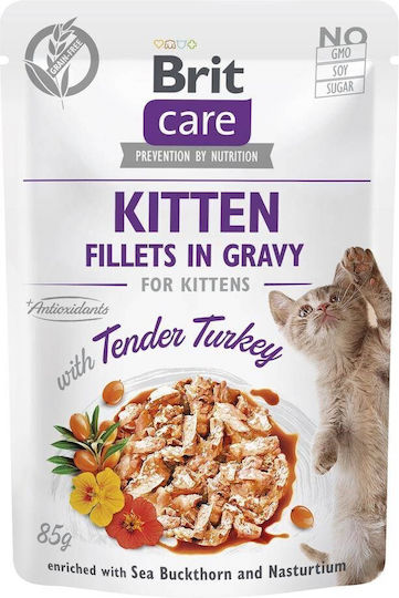 Brit Care Wet Cat Food for Junior Cats in Pouches with Turkey Grain Free & Gluten Free 85gr