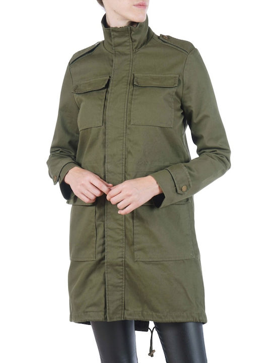 Pepe Jeans Women's Long Puffer Jacket for Winter KHAKI