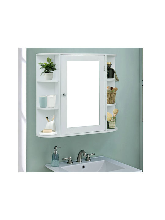 Costway Oglindă de Baie din MDF cu Raft & Dulap 65x17cm Alb