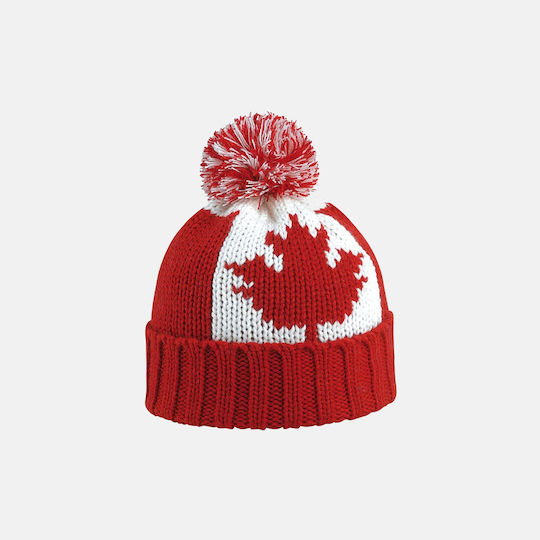Pom Pom Beanie Unisex Beanie Gestrickt in Rot Farbe