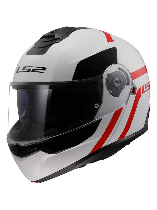LS2 Strobe II Autox White Red Motorcycle Helmet...