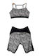 Training Damen-Set mit Kurzen Leggings Hohe Taille Schwarz-Weiß