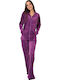 Lydia Creations Winter Damen Pyjama-Set Samt Purple
