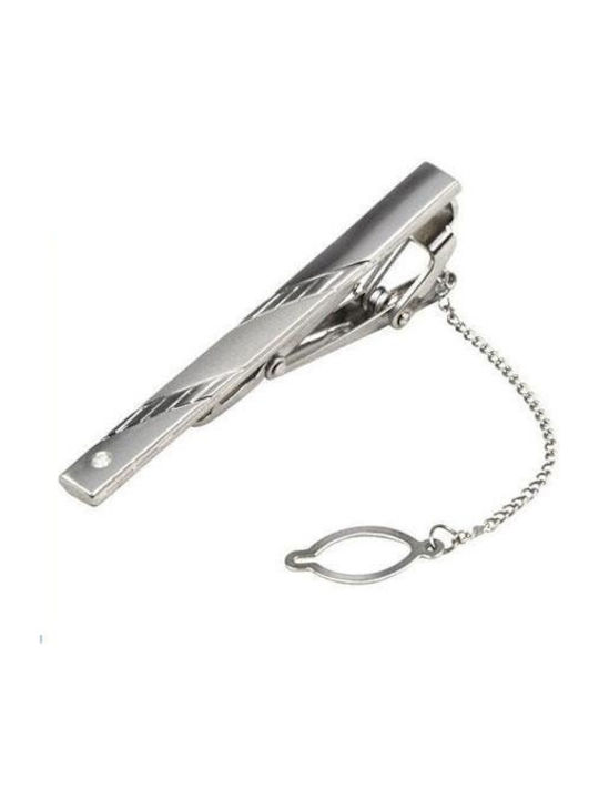 Tie Clip Silver Modern Diamond