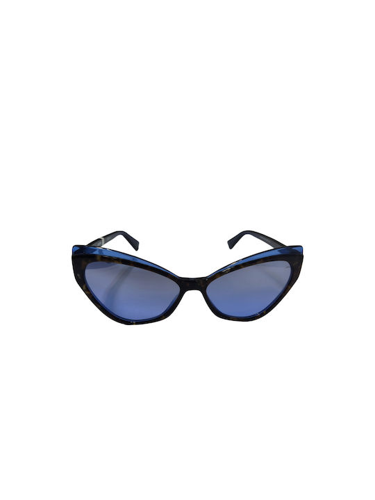 Moschino Women's Sunglasses with Black Plastic Frame and Blue Mirror Lens XT89955