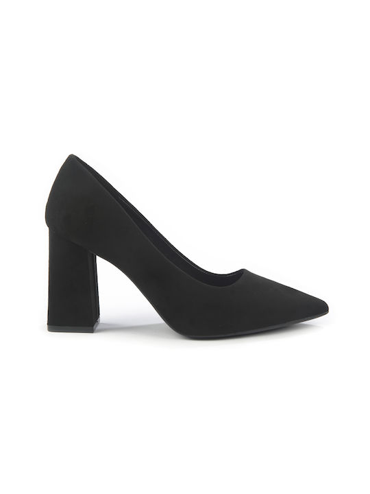 Fshoes Synthetic Leather Pointed Toe Black Heels