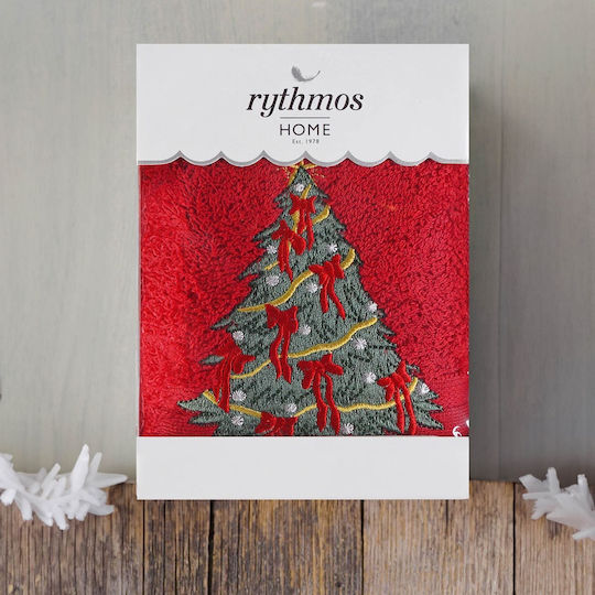 Rythmos Πετσέτα Προσώπου Christmas 50x90εκ. Κόκκινο Βάρους 500gr/m²