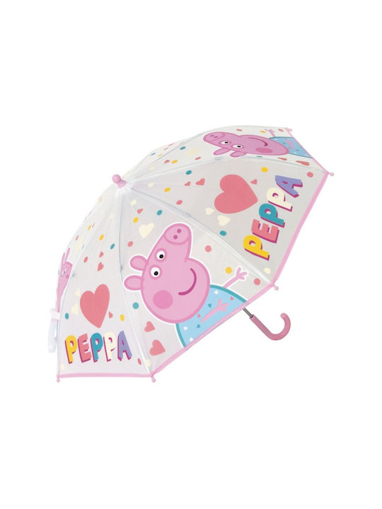 Peppa Pig Kinder Regenschirm Gebogener Handgriff Rosa mit Durchmesser 80cm.