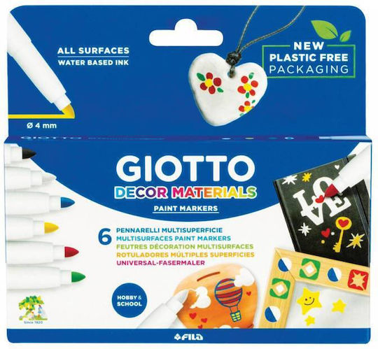 Giotto Decor Materials Σετ Μαρκαδόροι για Ξύλο, Γυαλί και Δέρμα 6τμχ