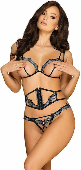 Obsessive Bravelle Sexy Σετ Εσωρούχων με Δαντέλα & Ζαρτιέρες Black 3τμχ