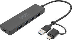 Digitus USB 3.0 Hub 5 Porturi cu conexiune USB-A / USB-C Black