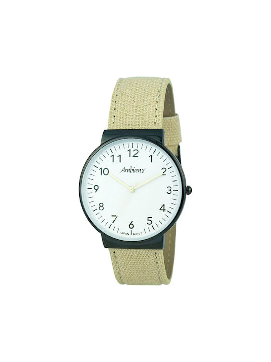 Arabians Watch Battery with Beige Leather Strap