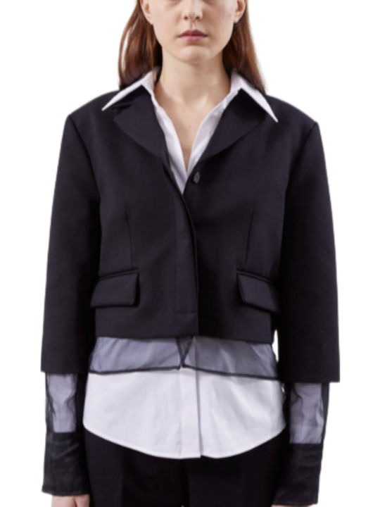 Meimeij Kurz Damen Blazer Schwarz