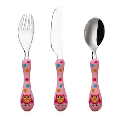 Cryspo Trio Set Tacâmuri pentru bebeluși din Metal Roz 3buc
