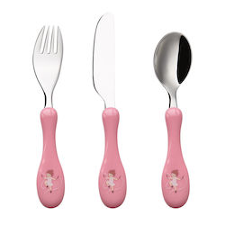 Cryspo Trio Set Baby Besteck aus Metall Rosa 3Stück Cryspo Trio Set Baby Besteck aus Metall Rosa 3Stück