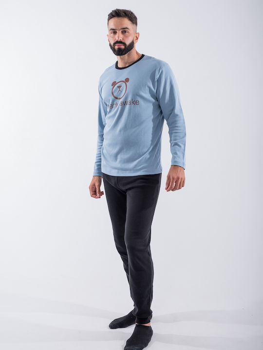 Cherry Underwear Men's Winter Pajamas Set Light Blue