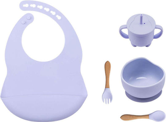 Miko Feeding Set made of Silicone with Non-Slip Base Purple 4pcs