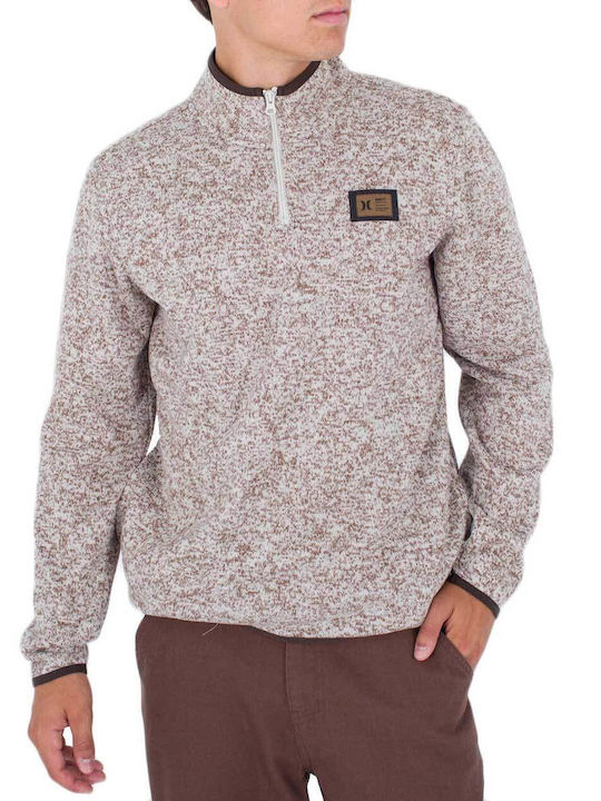 Hurley Herren Langarm-Pullover Ausschnitt mit Reißverschluss Beige