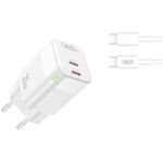 XO Încărcător cu 2 Porturi USB-C și Cablu USB-C - USB-C 35W Livrarea energiei Albς (CE07)