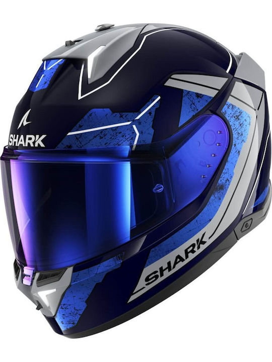 Shark Skwal I3 Phad Blue / Chrome / Silver Motorcycle Helmet Full Face ECE 22.06 1585gr with Pinlock