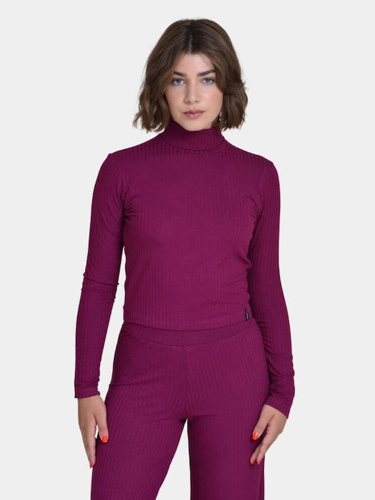 Target pentru Femei Crop Top Guler cu guler înalt cu Mâneci Lungi Violet