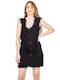 Summer Mini Shirt Dress with Ruffles Black