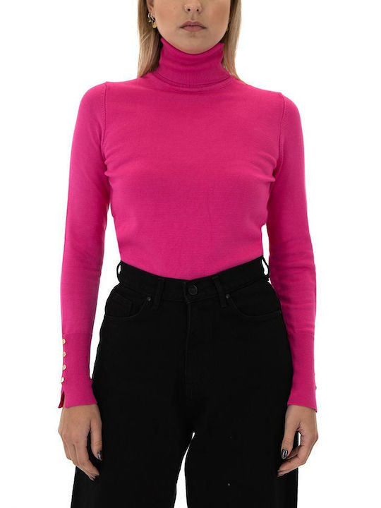 Tailor Made Knitwear Femeie Mânecă lungă Pulover Guler înalt Fuchsia