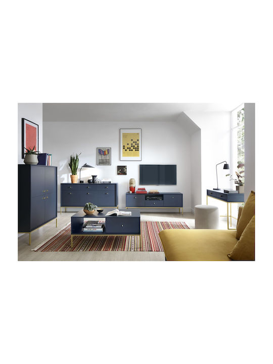 Rectangular Central Coffee Table Mono Wooden with Drawers Blue / Gold M103.5xW68xH46.2cm