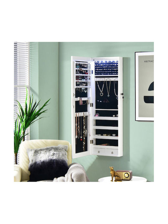 Costway Wooden Jewellery Wardrobe with Drawer and Mirror 36x10x108cm