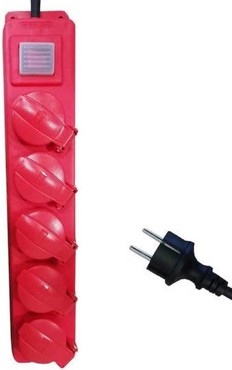 Power Strip 5 Positions with Switch and Cable 1.5m Red