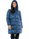 Lang Damen Puffer Jacke für Winter Navy