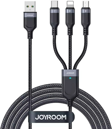 Joyroom S-1t3018a18 Braided / LED USB to Lightning / Type-C / micro USB 0.3m 2.4A Cable