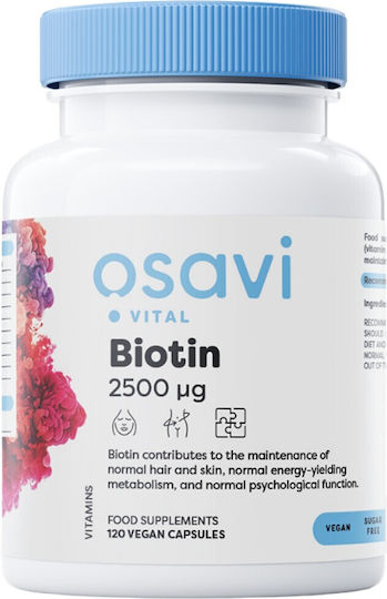 Osavi Βιταμίνη B7 (Βιοτίνη) για τα Μαλλιά, τo Δέρμα & τα Νύχια 2500mcg 60 κάψουλες