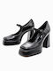 Sante Leather Black High Heels with Strap