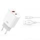 XO с USB-A порт и USB-C порт и кабел micro USB 20W Power Delivery Бял (CE12)