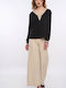 E-shopping Avenue Women's Blouse Long Sleeve with V Neckline Black