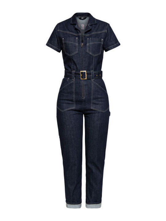 Women's Denim One-piece Suit Dark Blue