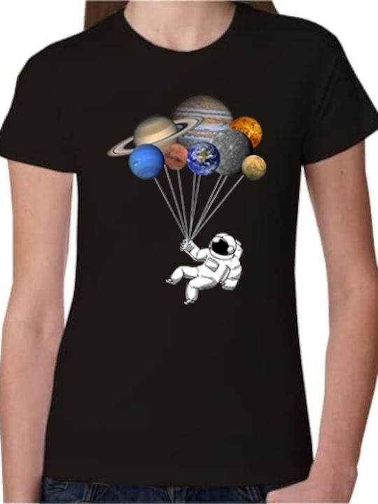 Planet Balloons Frauen T-shirt Schwarz Baumwolle